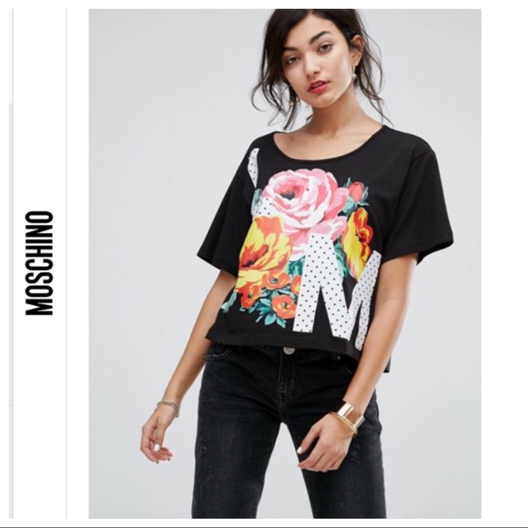 Moschino Tops - LOVE MOSCHINO FLORAL BLACK TEE SHIRT SIZE 4
